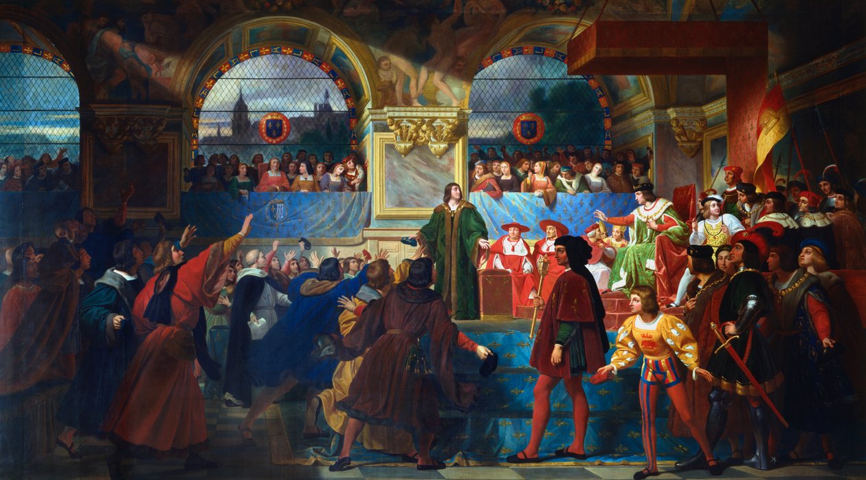 "Louis XII julistettiin kansan isäksi Toursin osavaltion kenraalissa, 1506", c1819-c1861 tekijältä Jean Louis Bezard