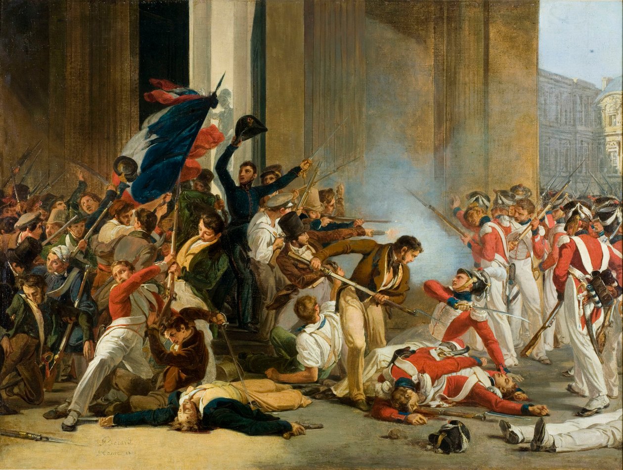 Louvren valtaaminen, 29. heinäkuuta 1830. Sveitsin vartijoiden verilöyly, n. 1832. tekijältä Jean Louis Bezard