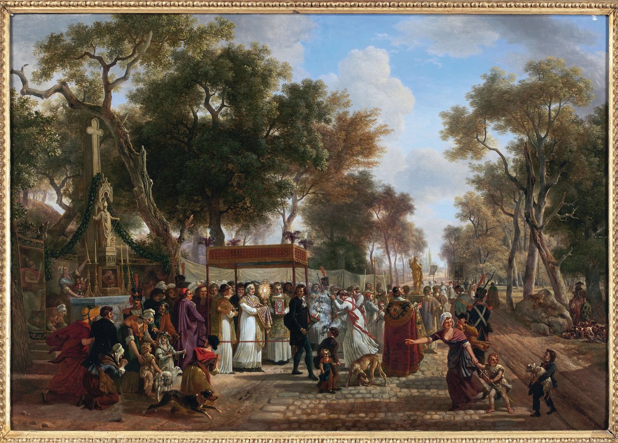 Corpus Christi -kulkue kylässä - Corpus Christi -kulkue kylässä, kirjoittanut Jean Louis Demarne (De Marne tai Demarnette) (n. 1752-1829). Öljy puulle. Koko: 48 x 67 cm. Yksityinen kokoelma tekijältä Jean Louis Demarne