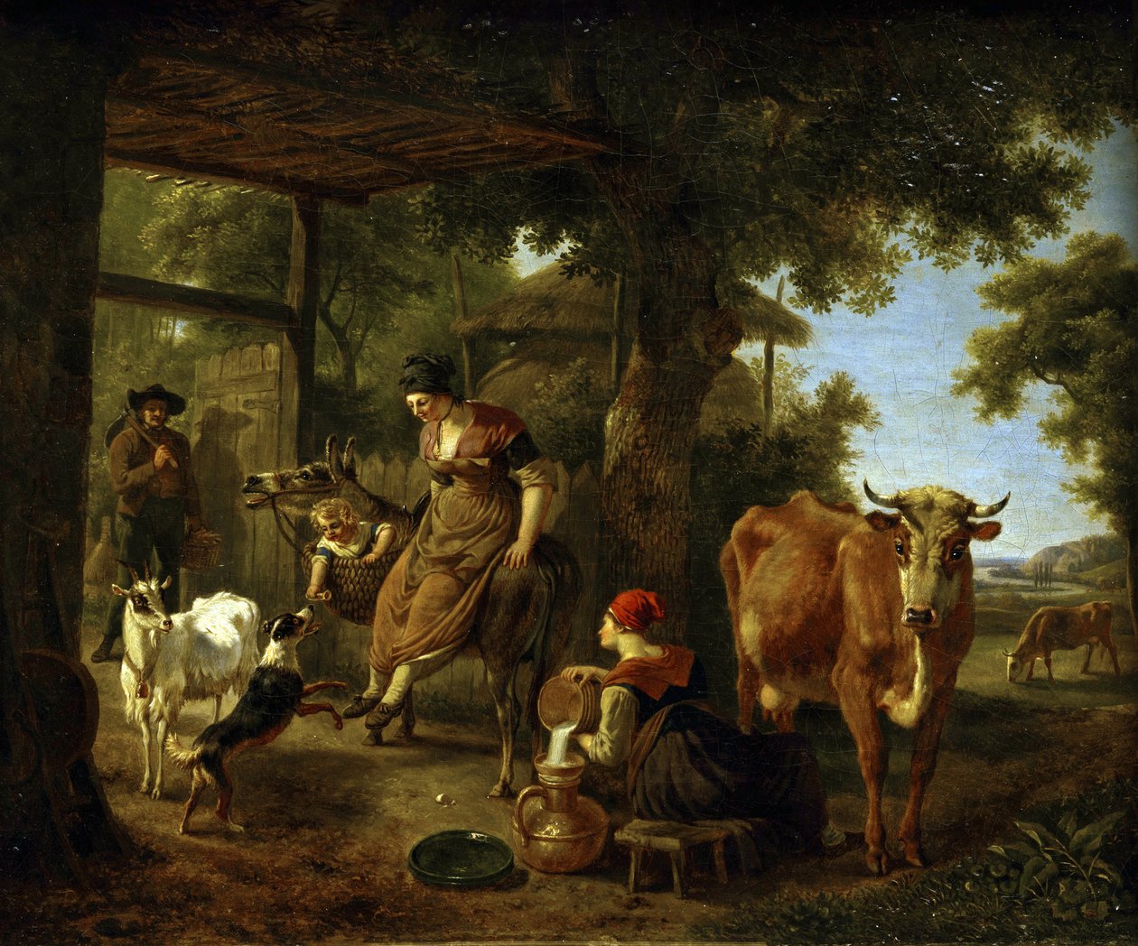 Maatilalla. Kohtaus Demarnen maalaiselämästä, Jean-Louis (Jean Louis de Marne ou de Marnette) (n. 1752-1829). Öljy kankaalle, 1700-luvun toinen puolisko, Valtion A. Radishchevin taidemuseo, Saratov tekijältä Jean Louis Demarne