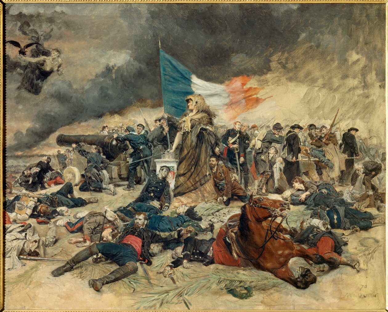 Le Siege de Paris (1870-1871), allegoria Preussilaisten piirittämä Pariisi. Ernest Meissonierin (1815-1891) maalaus. 1871-1891. Mitat 0,53 x 0,70 m Pariisi, musee d