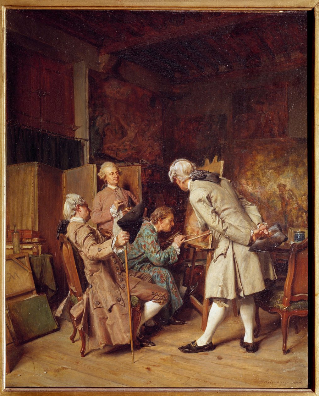 Maalauksen ystävät (1700-luvun makuun), tunnetaan myös nimellä Un peintre”” Jean-Louis-Ernest Meissonier (1815-1891) maalaus. 1860 Su. 0,35x0,28 m Pariisi, musee d
