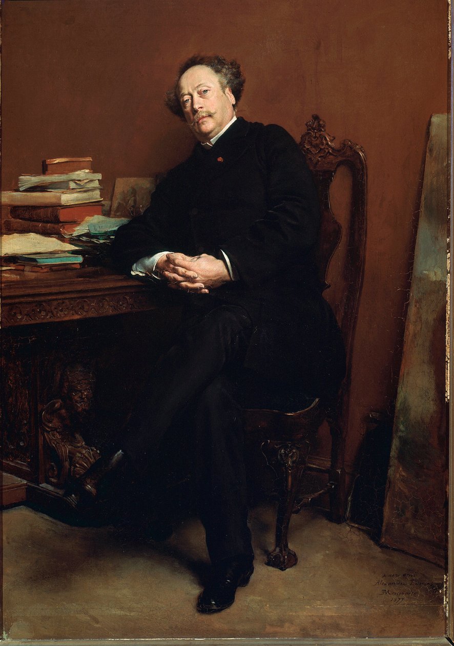 Alexandre Dumas Jr.:n (1824-1895) muotokuva vuonna 1877 Jean Louis Ernest Meissonierin (1815-1891) maalaus. Versaillesin palatsimuseo tekijältä Jean Louis Ernest Meissonier