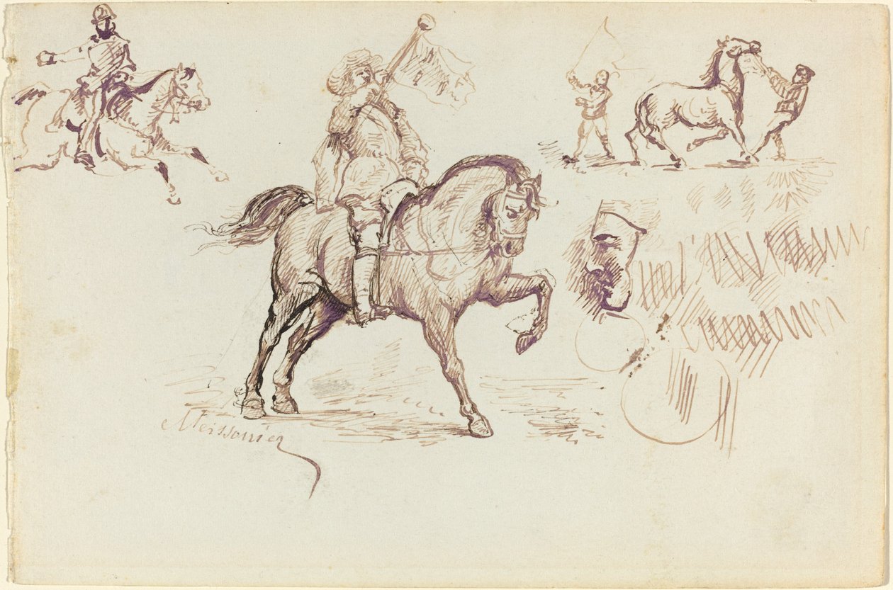 Murcian Herald ja muut tutkimukset (recto) tekijältä Jean Louis Ernest Meissonier