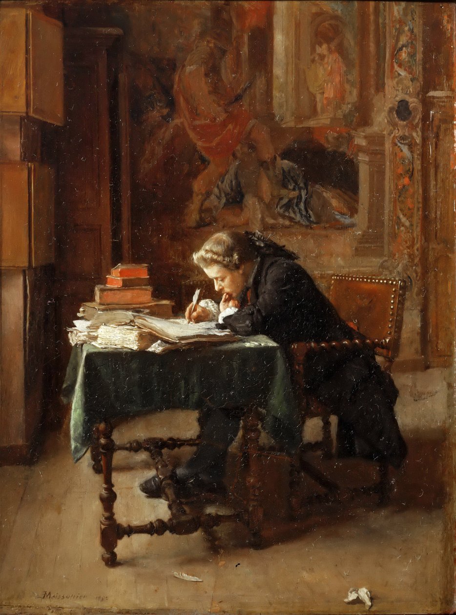 Nuori mies kirjoittamassa tekijältä Jean Louis Ernest Meissonier