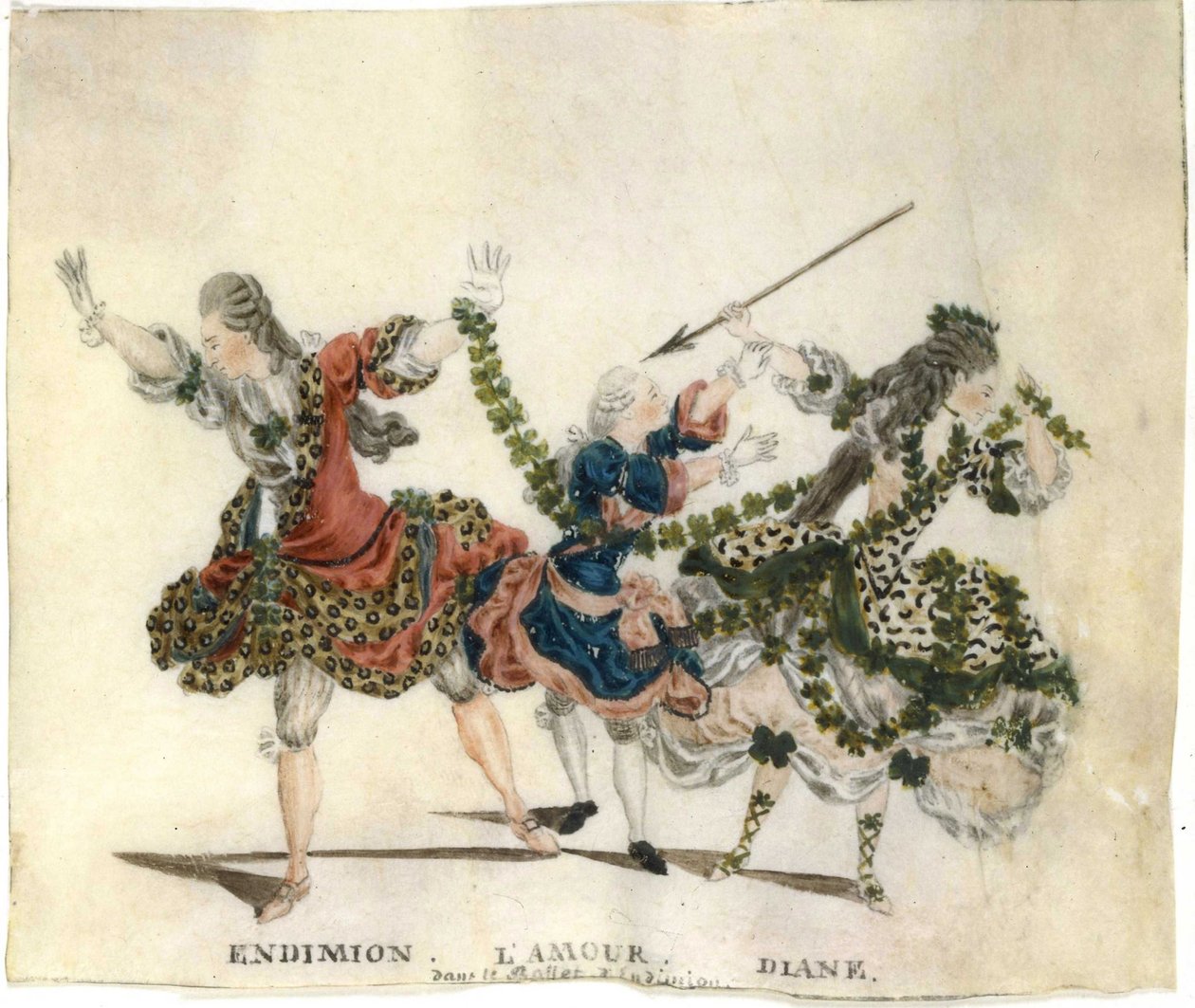 Pukusuunnittelu Gaetano Vestrisin balettiin Endymion, 1773-1778. tekijältä Jean Louis Fesch