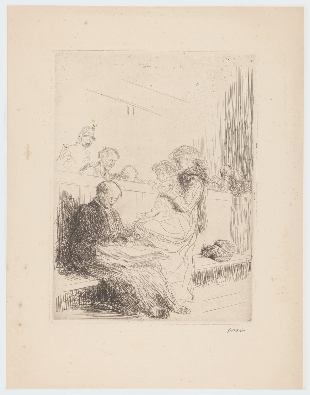 Asianajaja asiakkaiden kanssa oikeudessa tekijältä Jean Louis Forain (signed by artist)