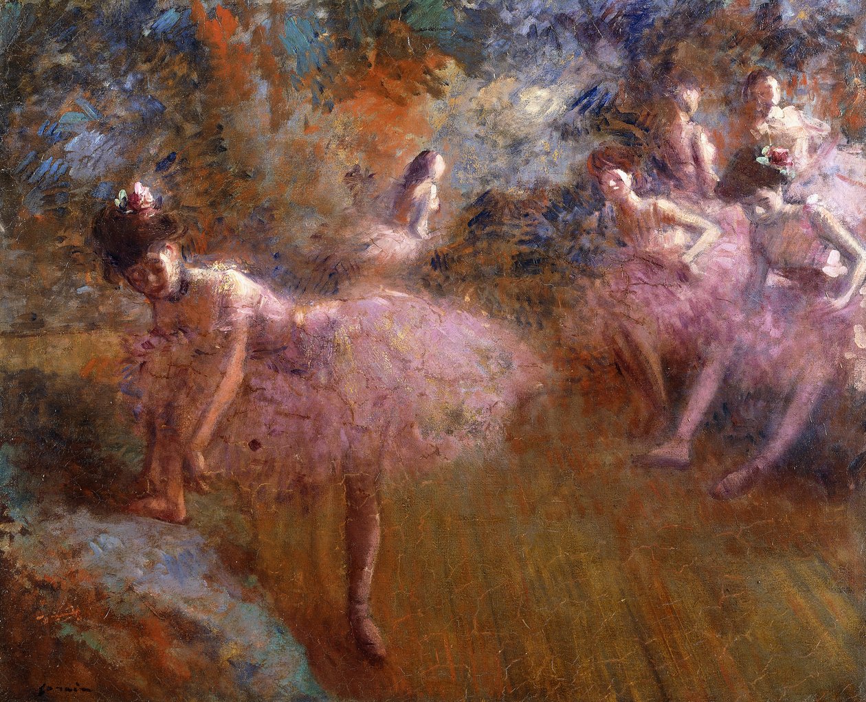 Tanssijat vaaleanpunaisessa; Tanssijat ruusussa, n. 1905 tekijältä Jean Louis Forain
