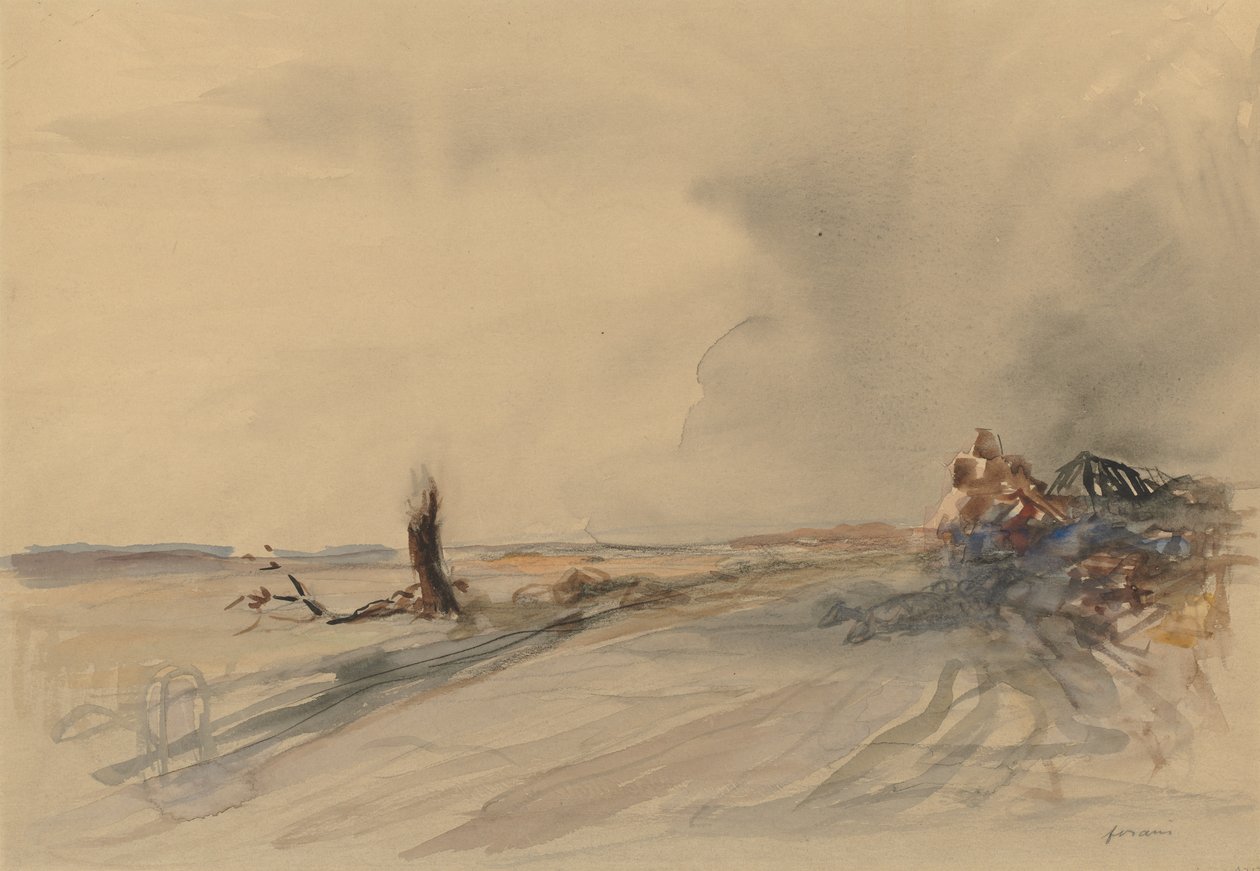 Devastated Land recto, Figuurit maisemassa verso, n. 1919. tekijältä Jean Louis Forain