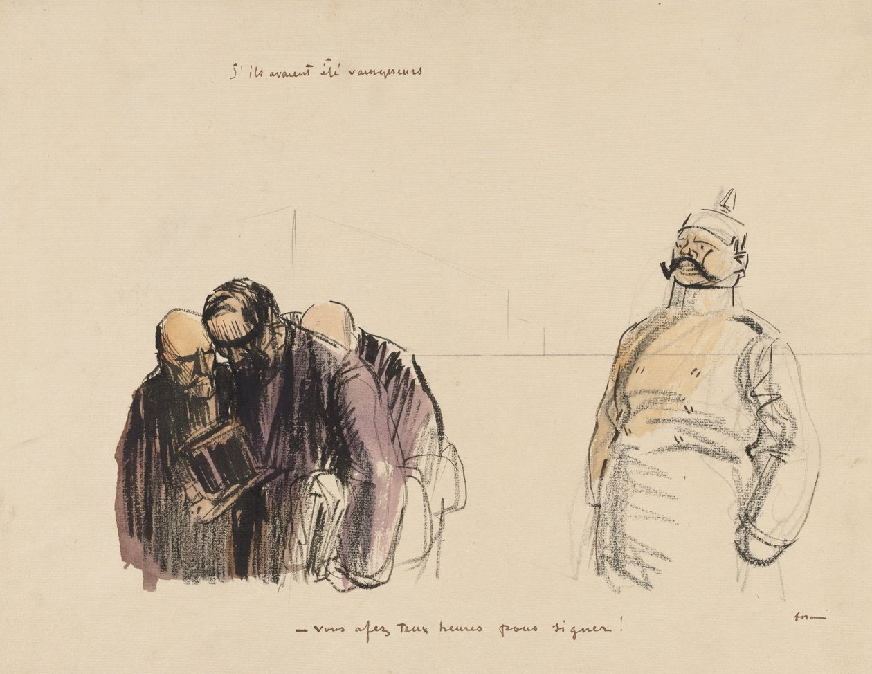 Jos he olisivat voittaneet - Sinulla on kaksi tuntia allekirjoittaa, c. 1919. tekijältä Jean Louis Forain