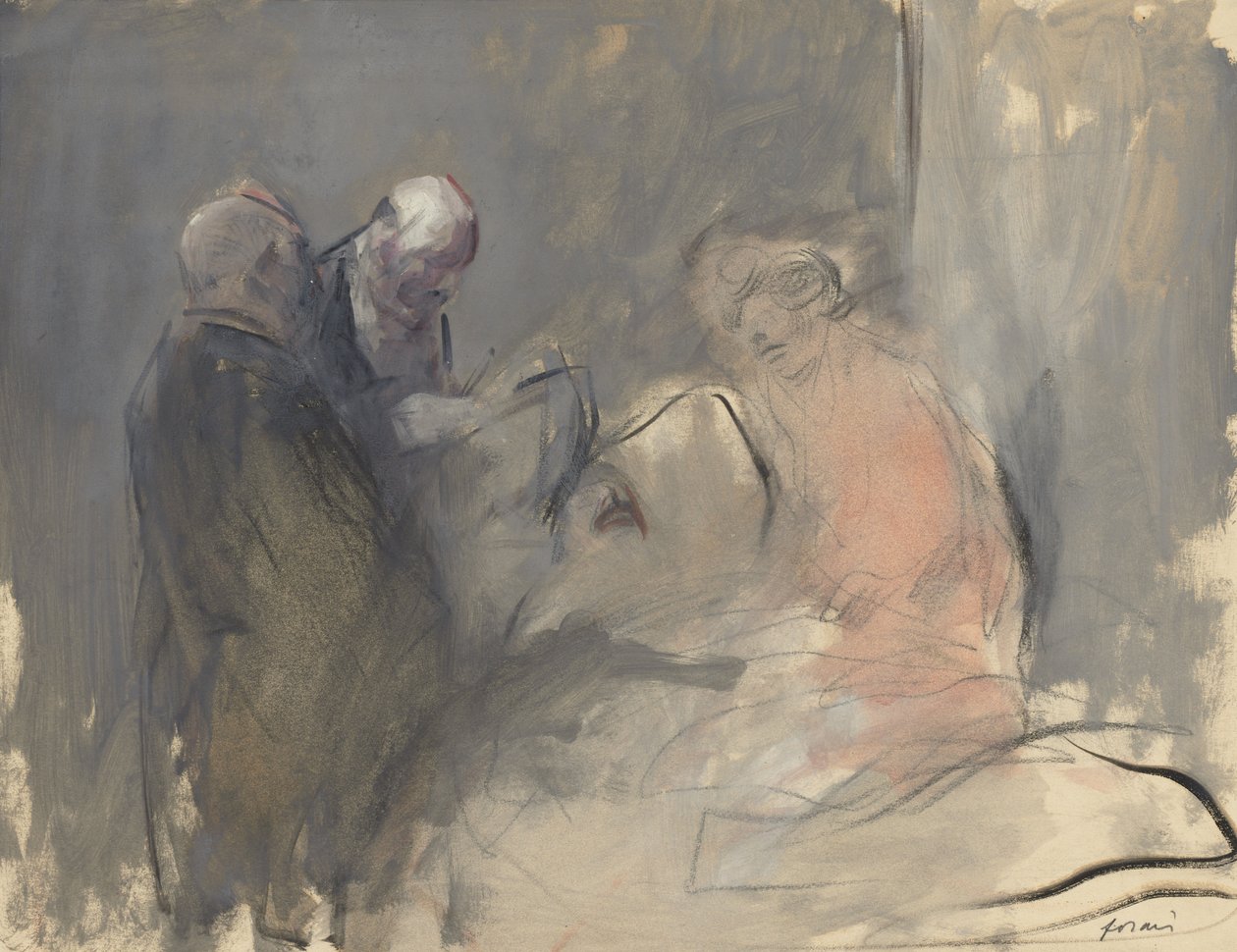 In the Hospital recto Sketch for In the Hospital verso, neljäs neljännes 1800-luku tai ensimmäinen kolmasosa 1900 tekijältä Jean Louis Forain