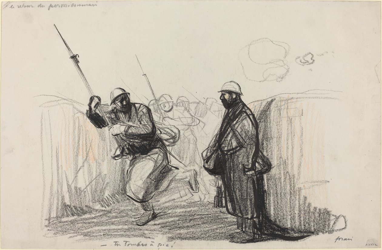 Luvanhaltijan palautus. -Sinä putoat!, c. 19141919. tekijältä Jean Louis Forain