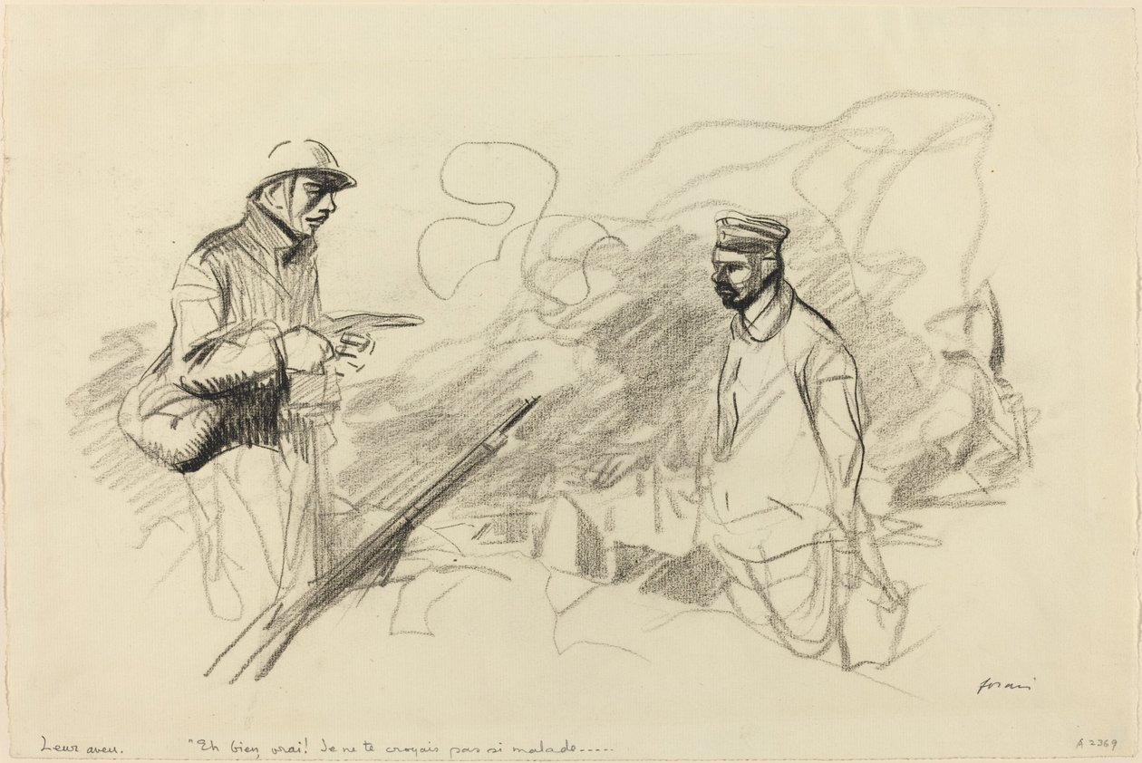 Poilu tunnustaa saksalaisen sotilaan, luultavasti 1918. tekijältä Jean Louis Forain
