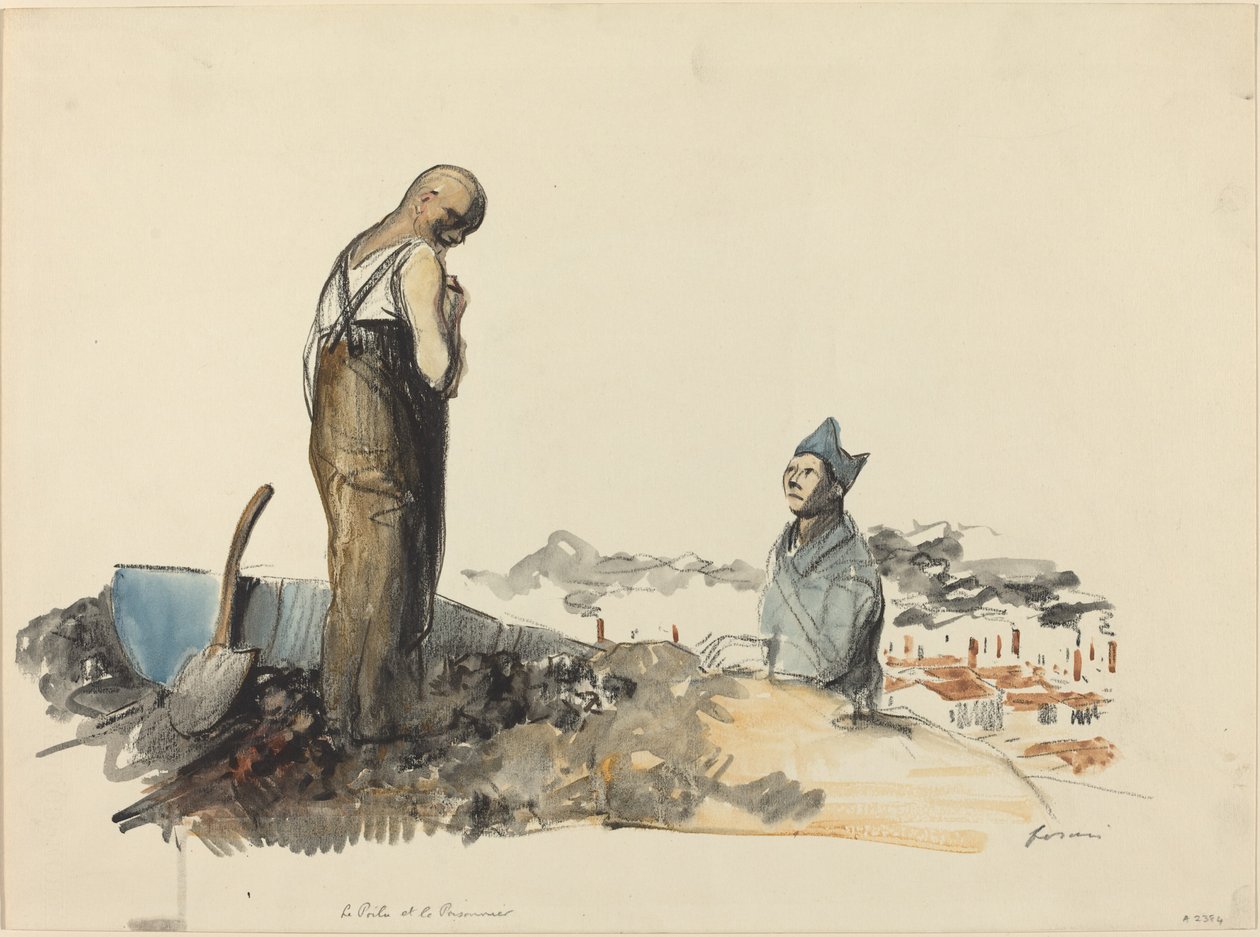 Karvainen ja vanki, n. 19141919. tekijältä Jean Louis Forain
