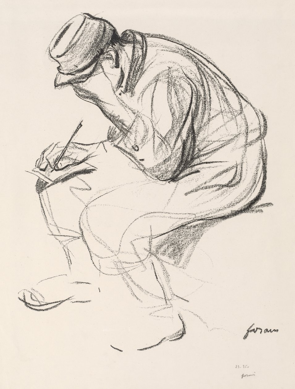 Sotavanki kirjoittamassa kirjettä tekijältä Jean Louis Forain
