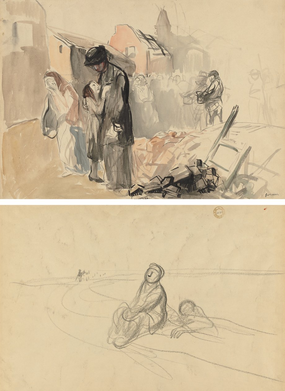 Valloitettu alue (recto) Kaksi hahmoa tiellä (käänteinen) tekijältä Jean Louis Forain