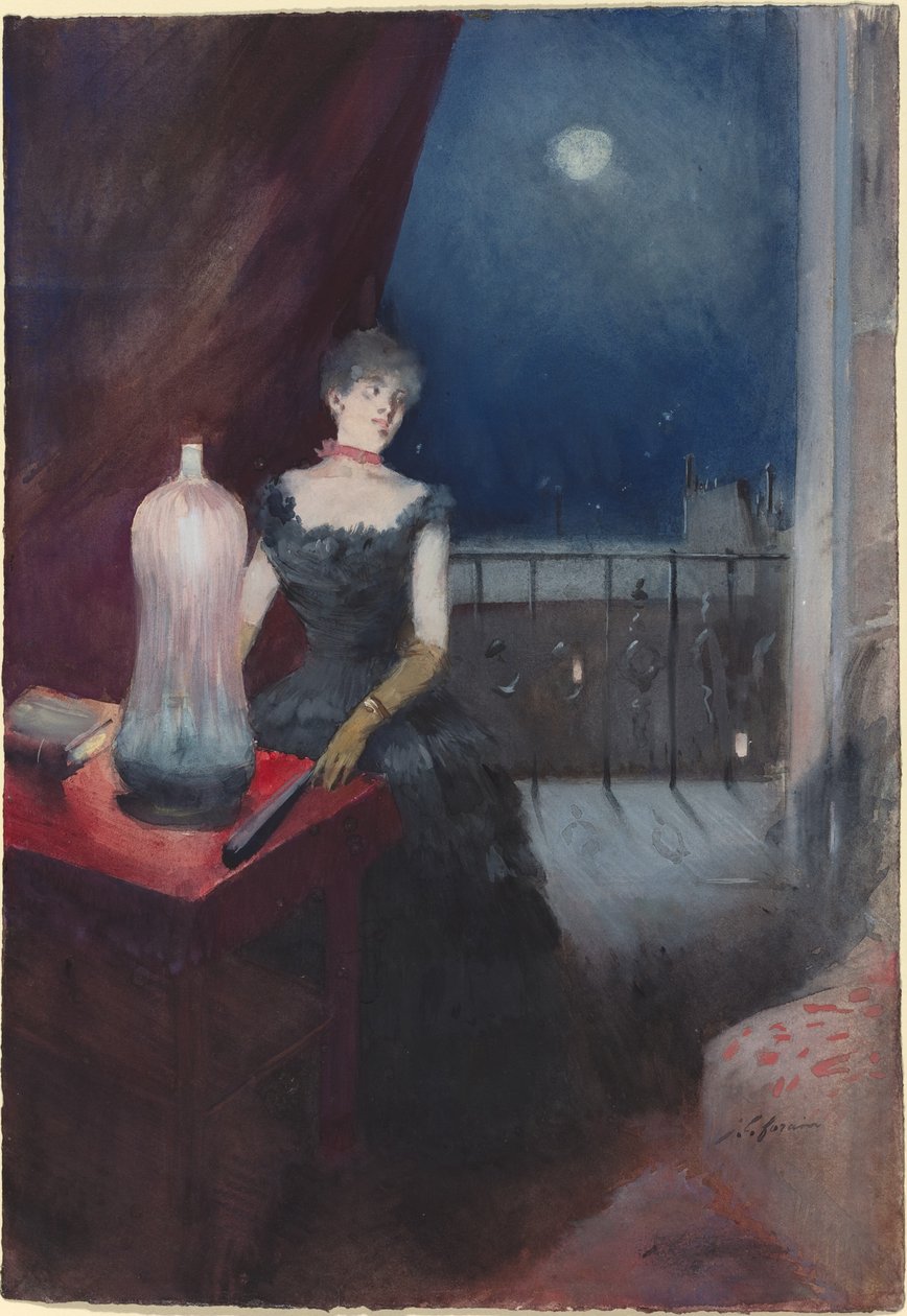 Pysyvä nainen tuulettimen kanssa, luultavasti 18801890. tekijältä Jean Louis Forain
