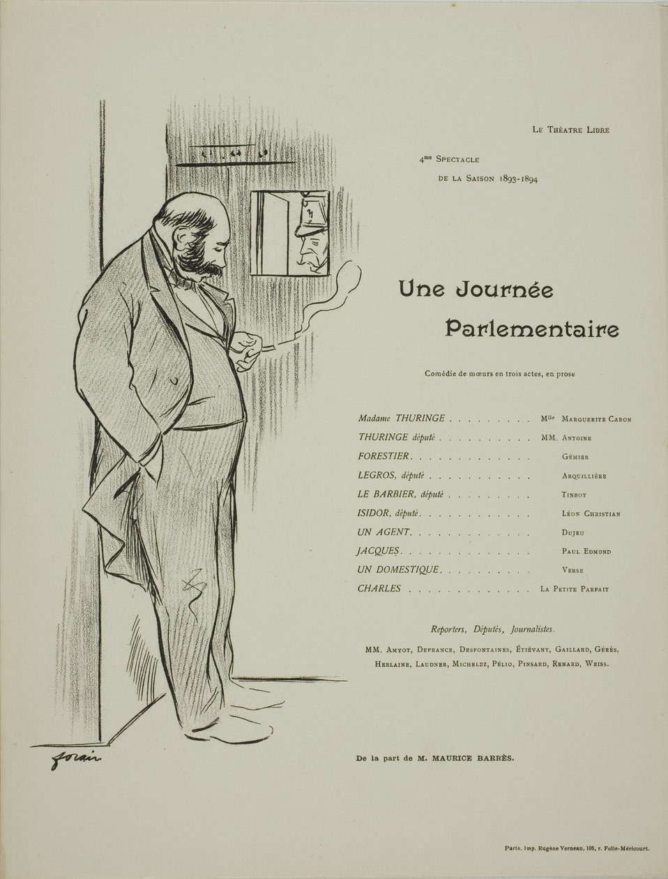 Une Journee Parlementaire -teatterin teatteriohjelma tekijältä Jean Louis Forain