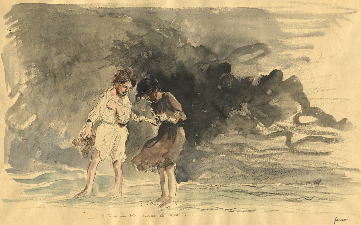 Meressä on maissia!, 1800-luvun neljäs neljännes tai 1900-luvun ensimmäinen kolmannes. tekijältä Jean Louis Forain