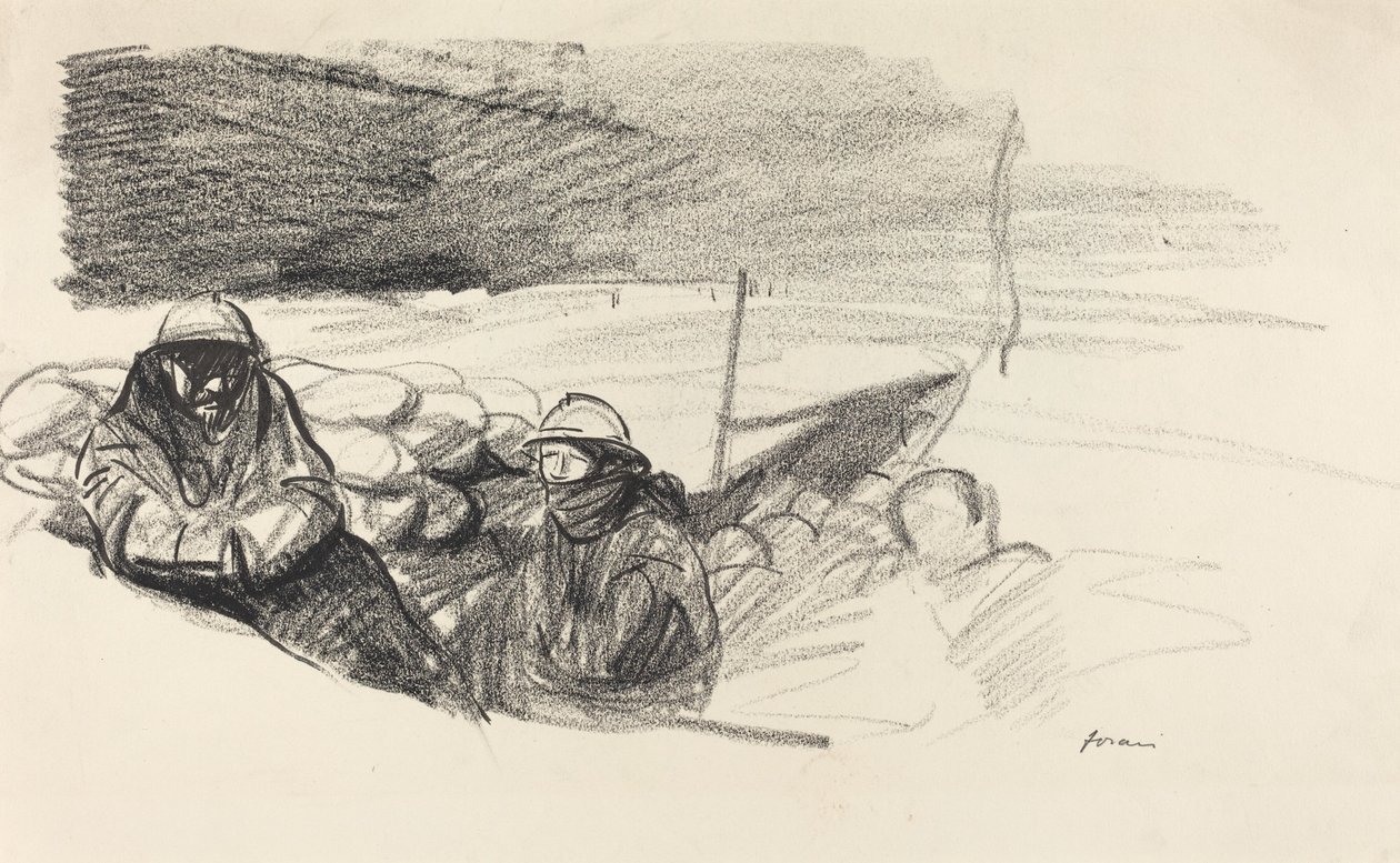 Kaksi sotilasta haudassa, n. 19141919. tekijältä Jean Louis Forain