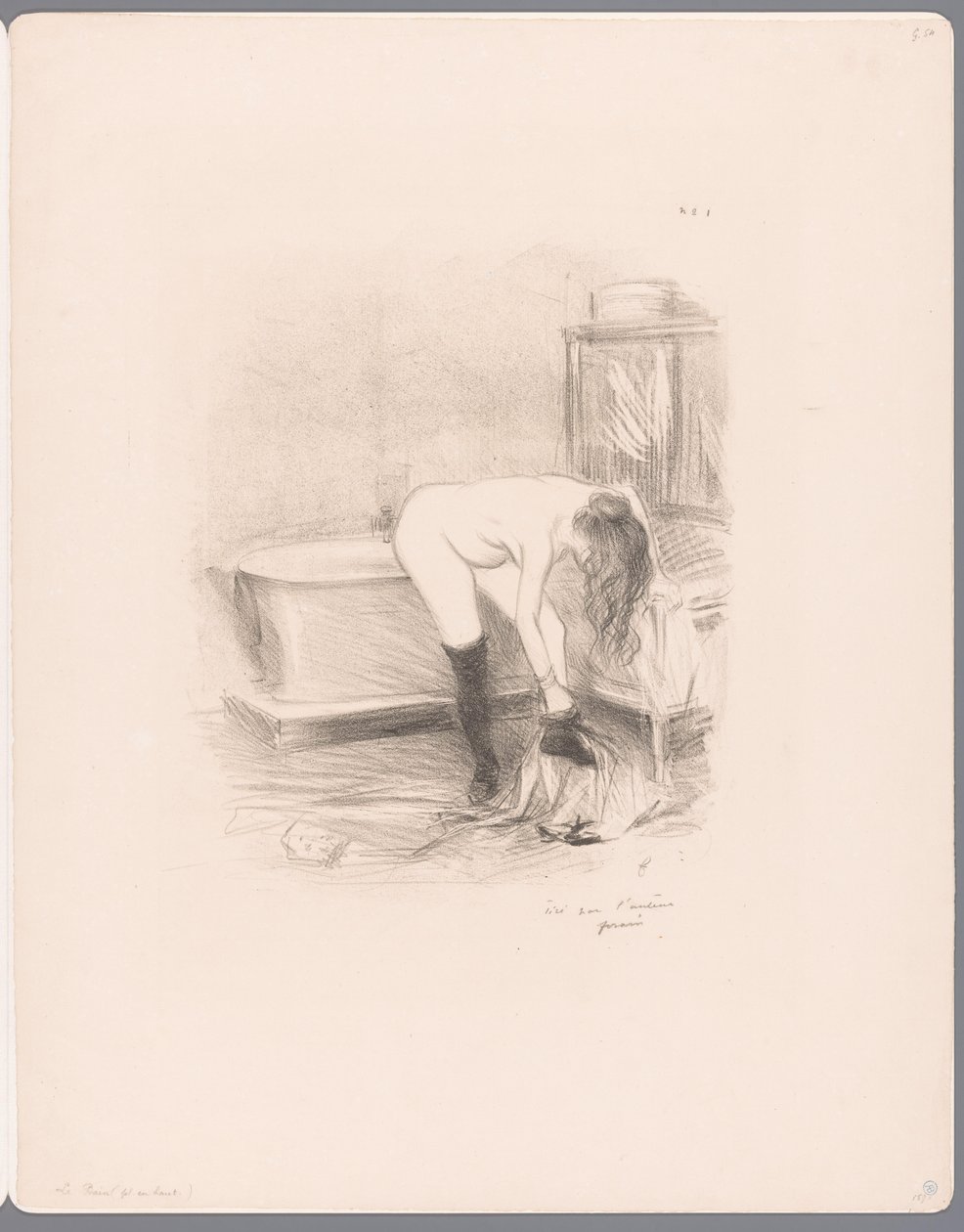 Nainen riisuutui kylpyhuoneessa Le bain tekijältä Jean Louis Forain