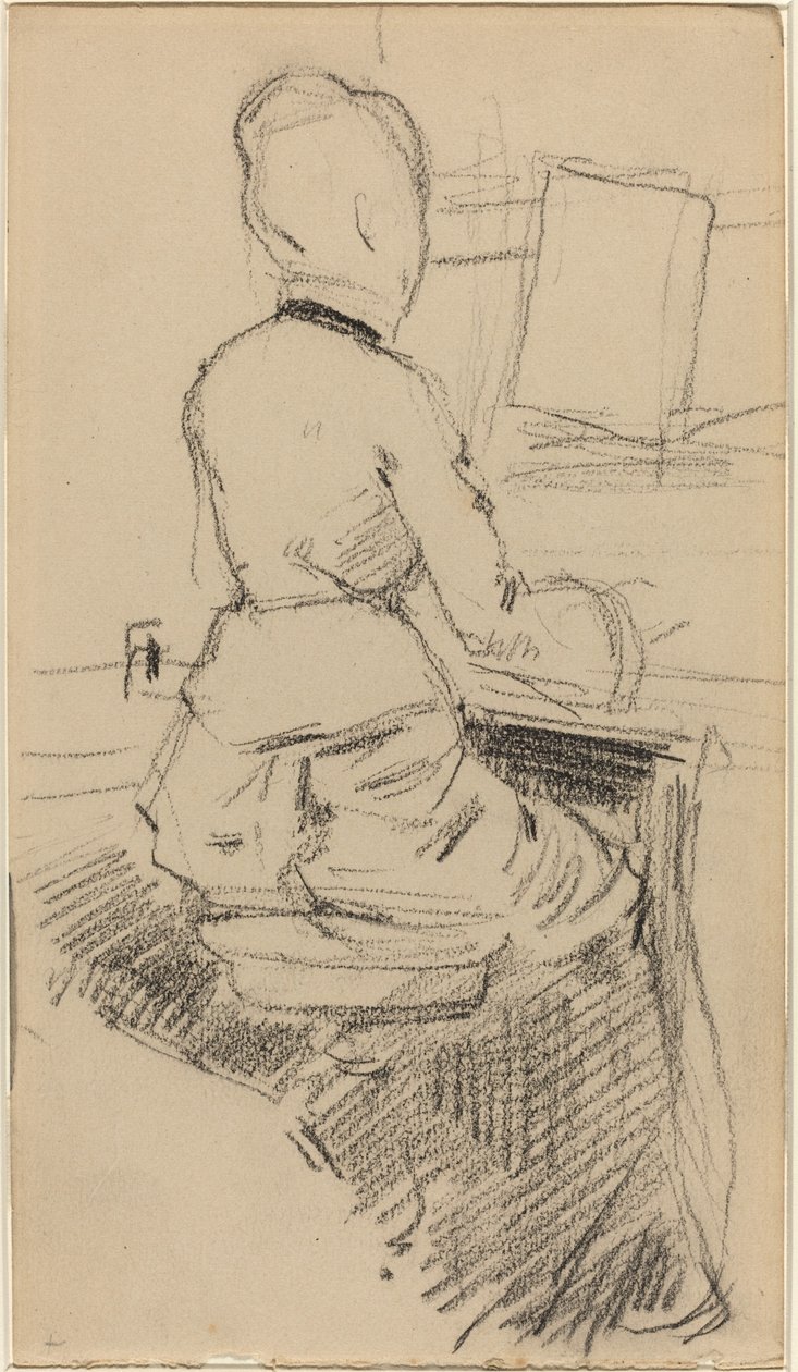 Nuori nainen istuu pianon ääressä [recto], n. 1890. tekijältä Jean Louis Forain