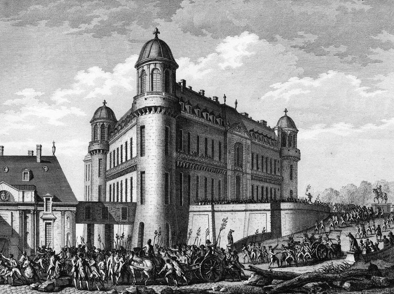 Ranskan vallankumous: Canon tuotiin Chateau de Chantillyyn Pariisiin 9. elokuuta tekijältä Jean Louis II (after) Prieur