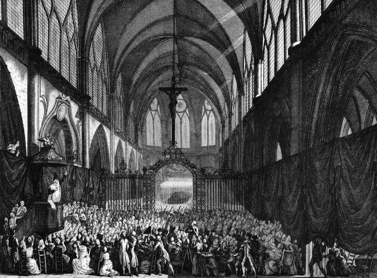 Ranskan vallankumous: Bastillen päämajassa 5. elokuuta 1789 kuolleiden kansalaisten hautajaiset Saint Jacques de l