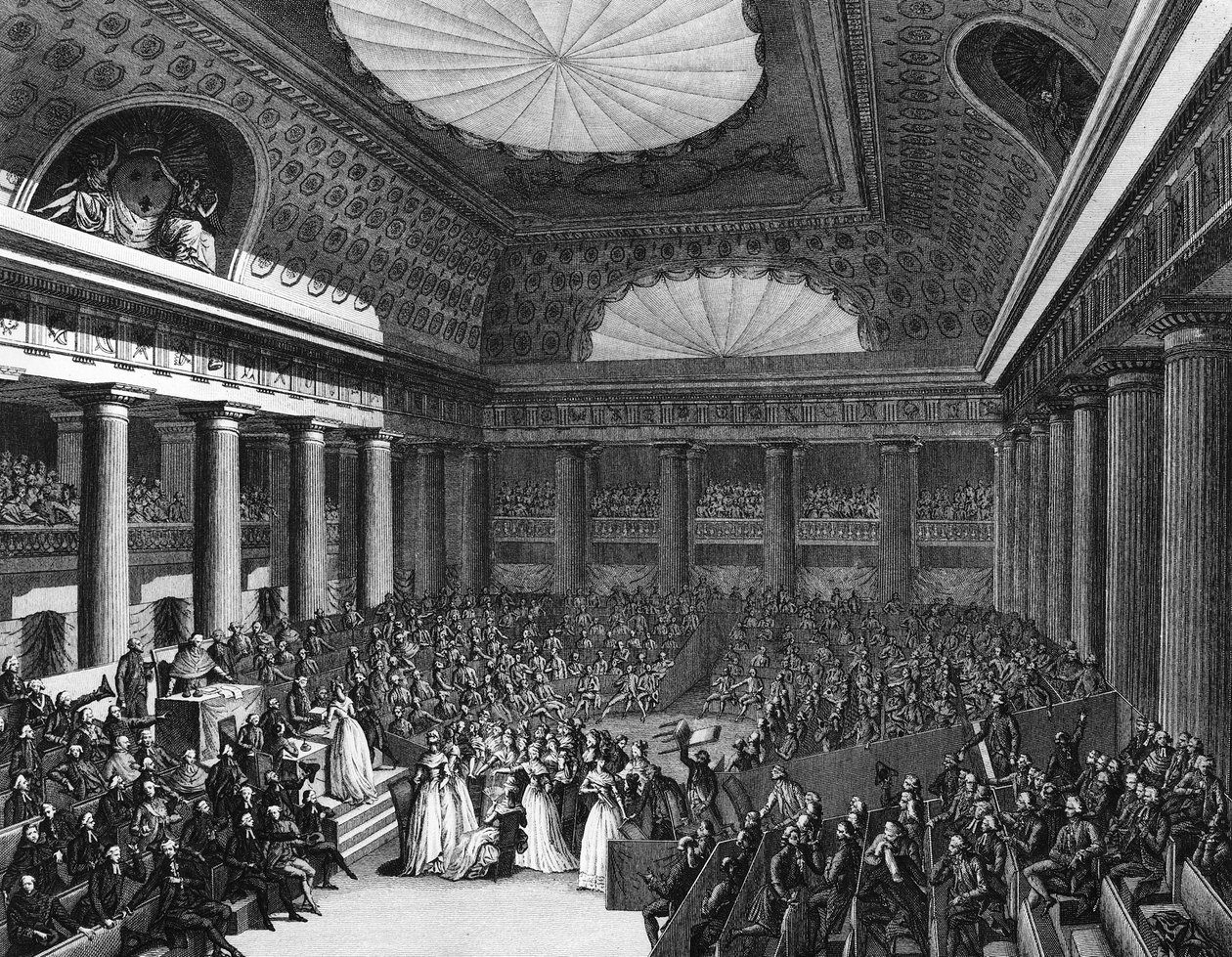 Ranskan vallankumous: Naisten taiteilijoiden valmistamien korujen lahja kansalliskokoukselle 7. syyskuuta tekijältä Jean Louis II (after) Prieur
