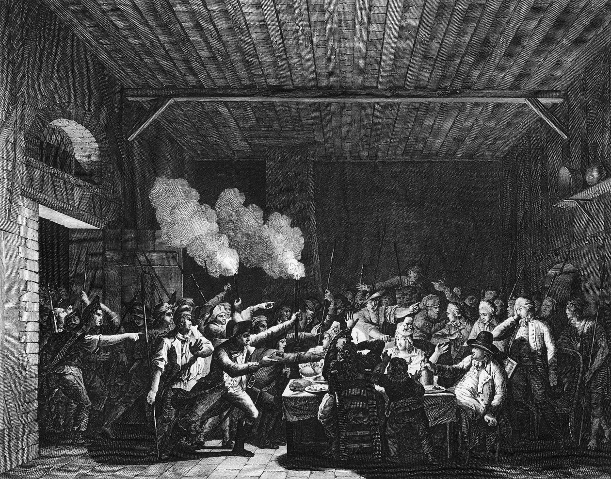 Ranskan vallankumous: Varennesin isänmaalaiset syövät ruokakauppakastikkeeseen ja tunnistavat kuningas Ludvig XVI:n (1754-1793) lennossa tekijältä Jean Louis II (after) Prieur