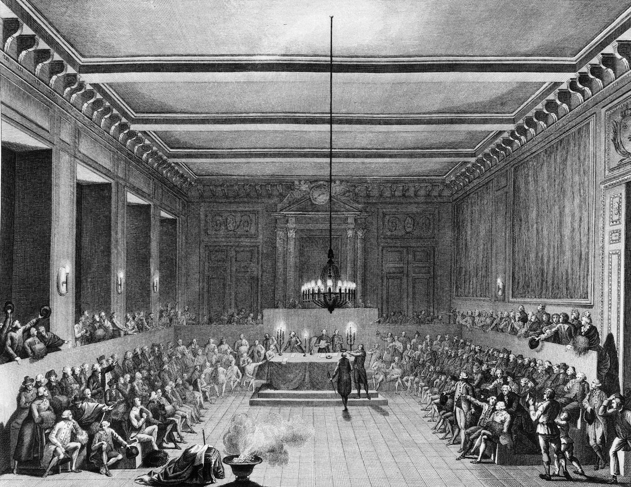 Ranskan vallankumous: Pariisin kunta hylkäsi Englannin kansalaisen Christopher John Williams Neshamin (1771-1853) 15. tammikuuta 1790. Kaiverrus Berthaut d