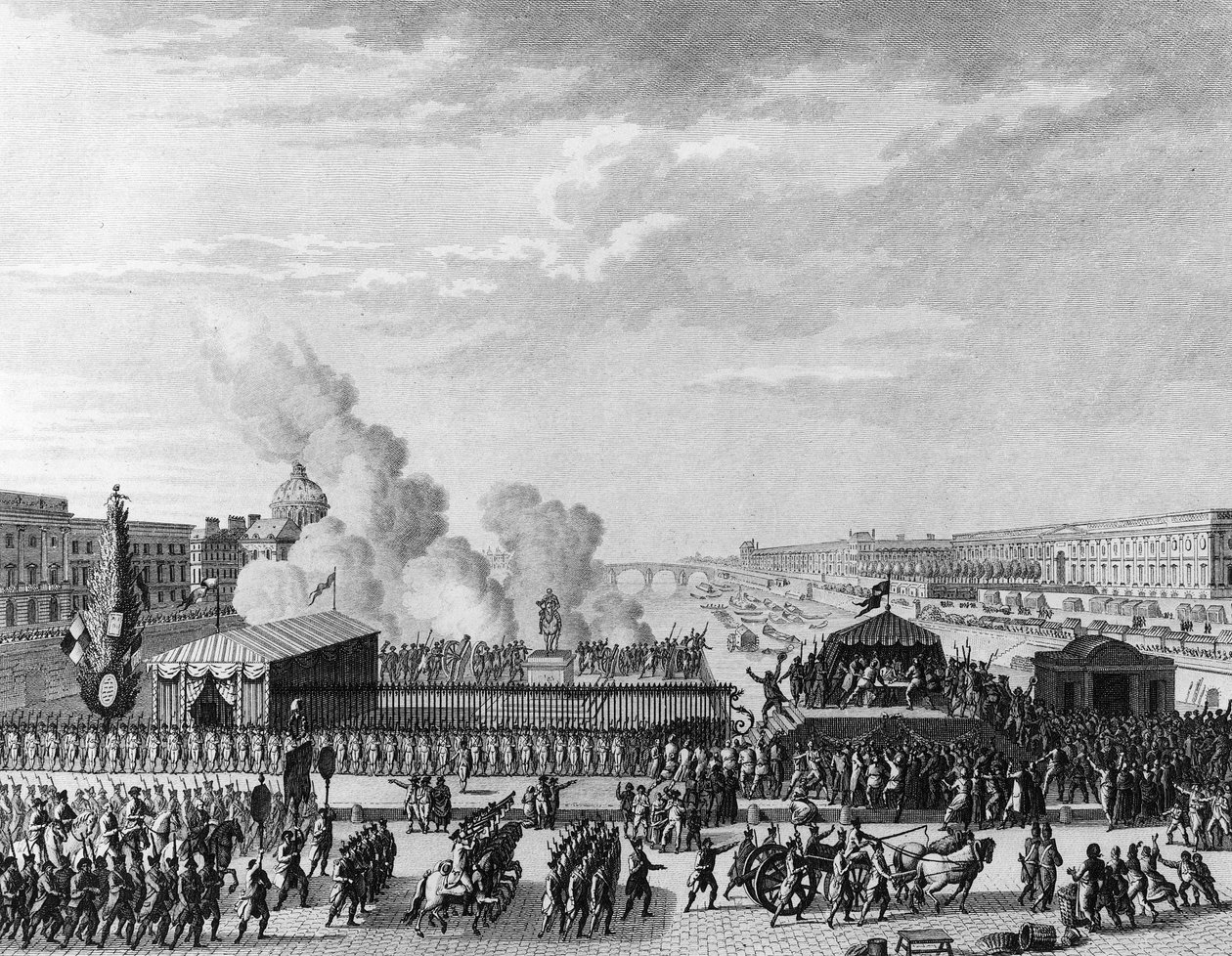 Ranskan vallankumous: Vapaaehtoiset Pont Neufissa Pariisissa, 22. heinäkuuta tekijältä Jean Louis II (after) Prieur