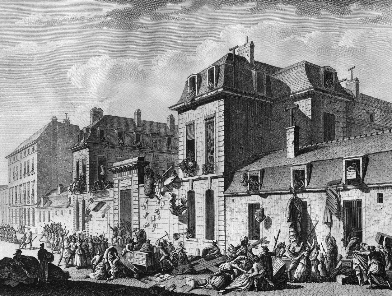 Ranskan vallankumous: Hotel de Castriesin ryöstö, rue de Varenne Pariisin 7. kaupunginosassa tekijältä Jean Louis II (after) Prieur