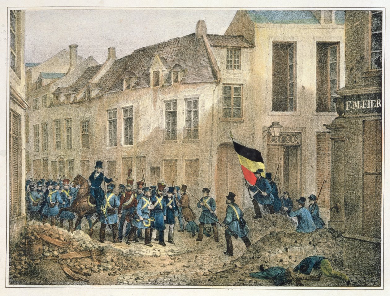 Rue de Louvain, Bryssel, 23. syyskuuta 1830, kaivertaja A.M. Jobard (1820-1830). tekijältä Jean Louis Van Hemelryck