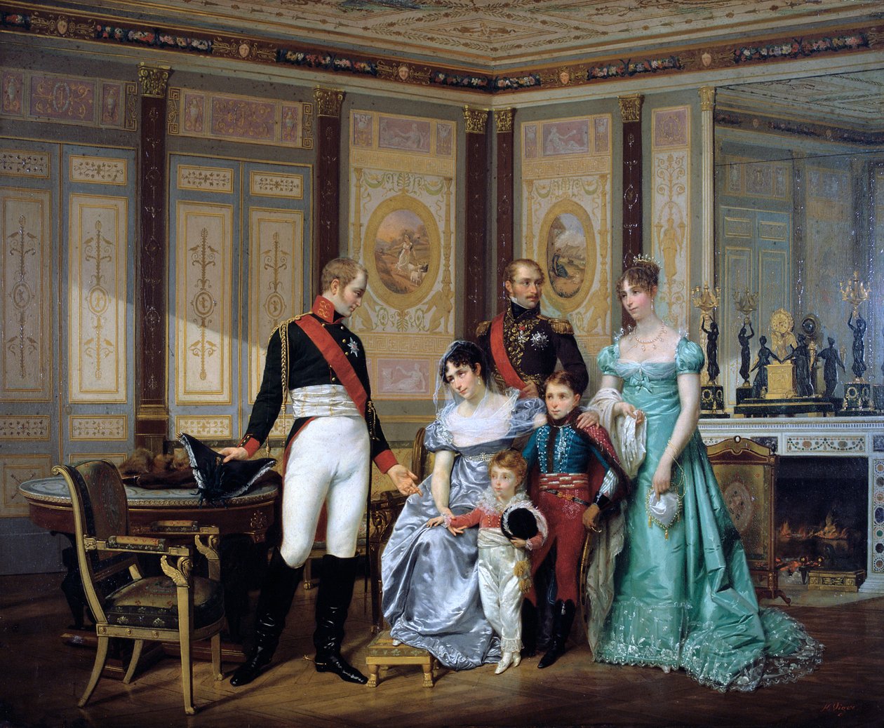"Keisarinna Josephine esittelee lapsiaan keisari Aleksanterille Malmaisonissa", c1839-1879 tekijältä Jean Louis Victor Viger