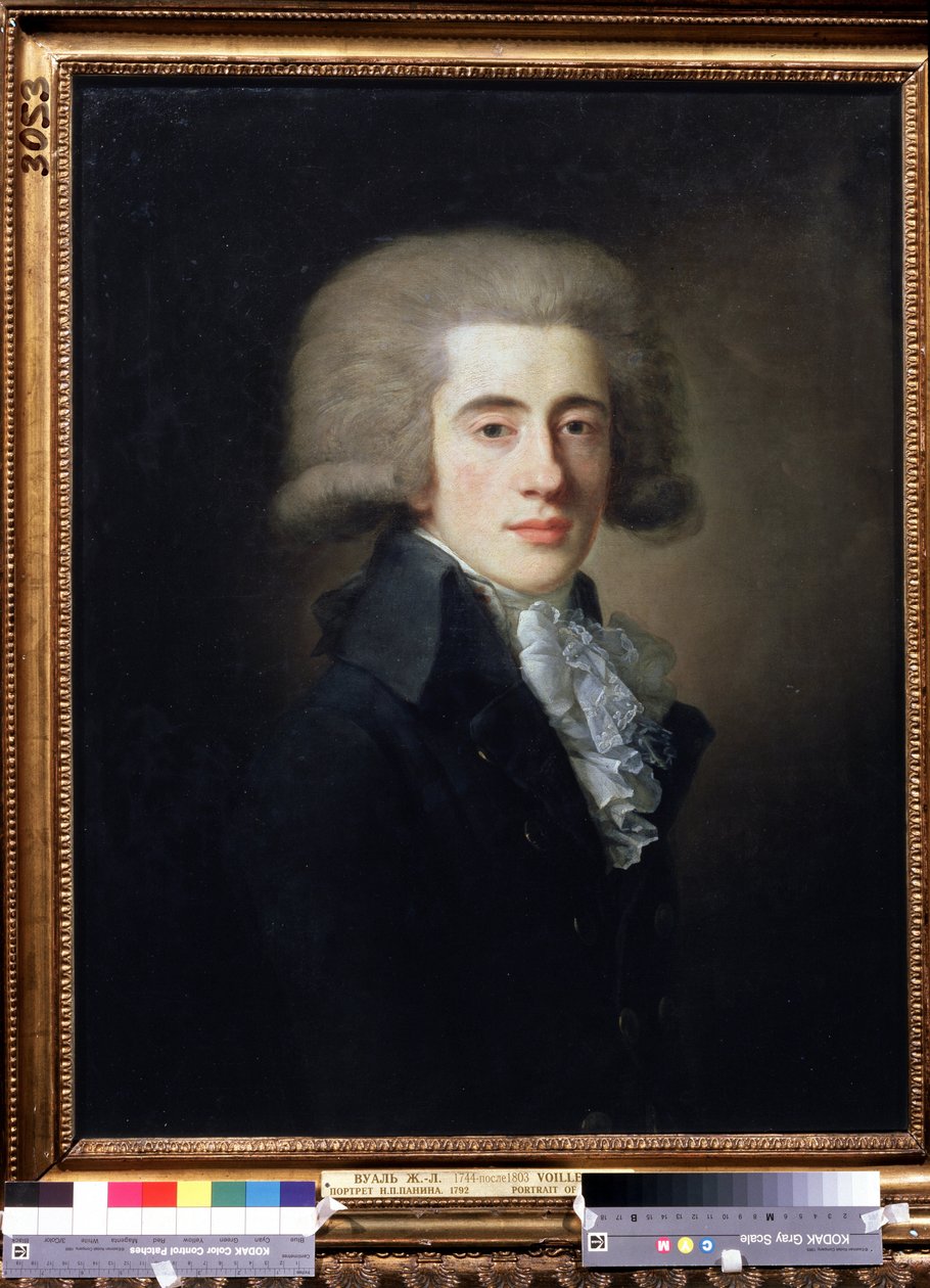 Venäjän varakansleri Nikita Paninin (1770-1837) muotokuva (Varakansleri Nikita Paninin muotokuva). Jean Louis Voillen maalaus (1744-1803 jälkeen). Öljy kankaalle, 73,1 x 57 cm tekijältä Jean Louis Voille