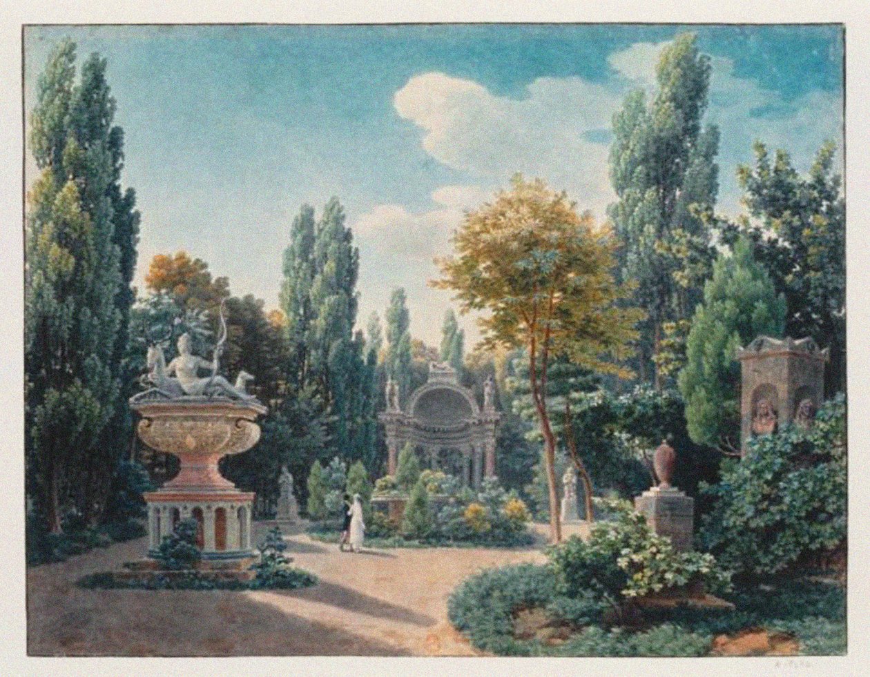 Diane de Poitiersin muistomerkki Jardin du cloître des Petits-Augustinsissa, 1815 tekijältä Jean Lubin Vauzelle