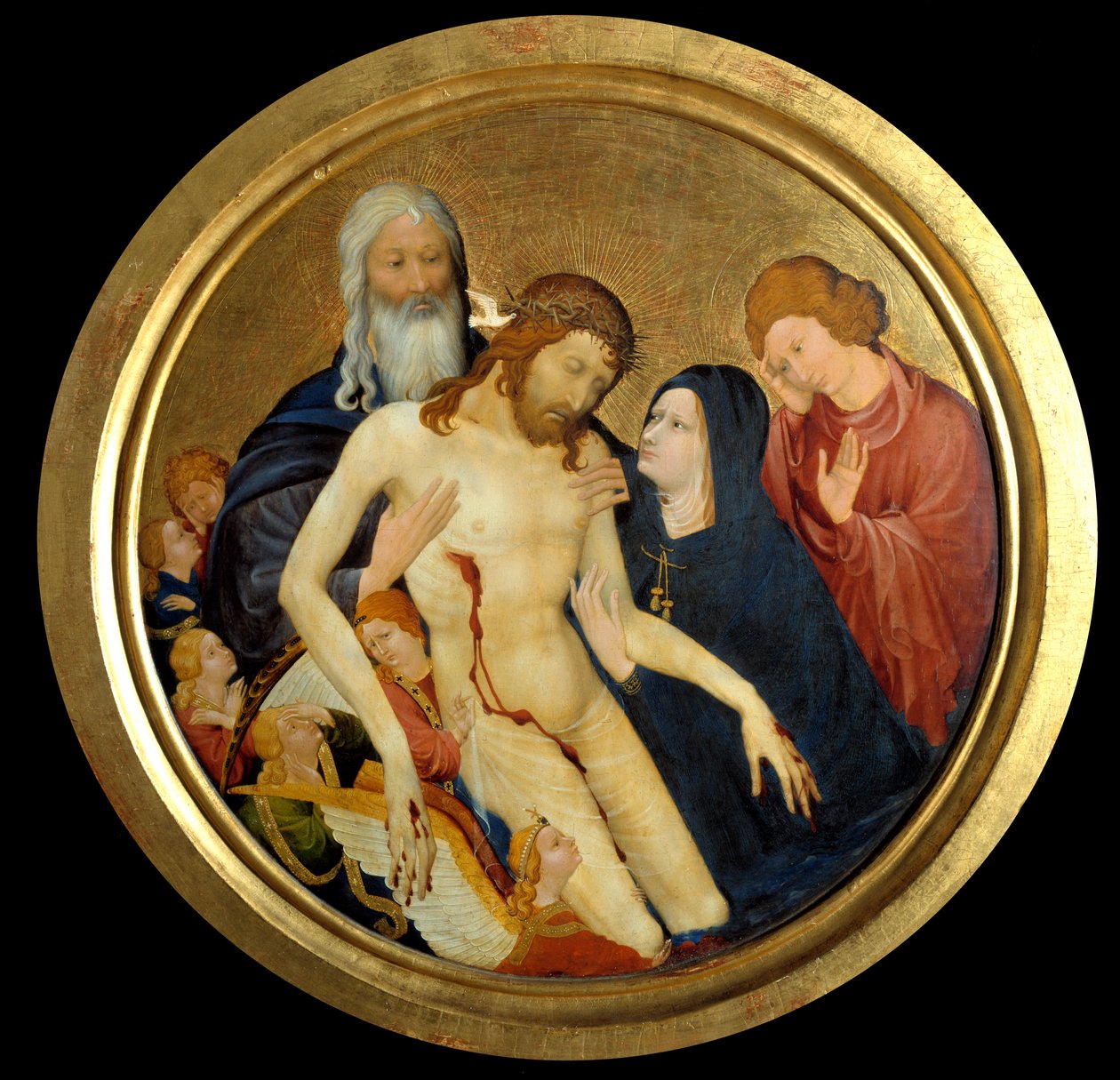 Herramme sääli, sanoi "" suuri pyöreä Pieta"" Jean Malouelin (noin 1370-1415) maalaus 1400 su. 0,64 m. tekijältä Jean Malouel or Maelwael