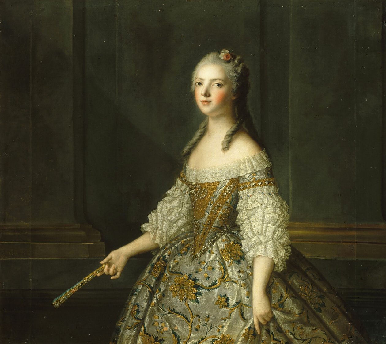 Lady Adelaide Ranskasta 1732-1800, pitelee tuuletinta, n. tekijältä Jean Marc Nattier