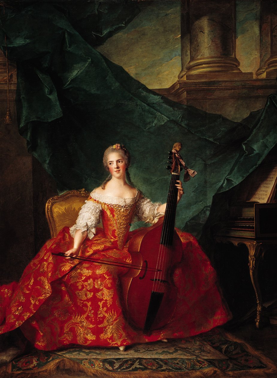 Madame Henriette de France (1727-52) hovipuvussa soittamassa bassoviulua, 1754. tekijältä Jean Marc Nattier
