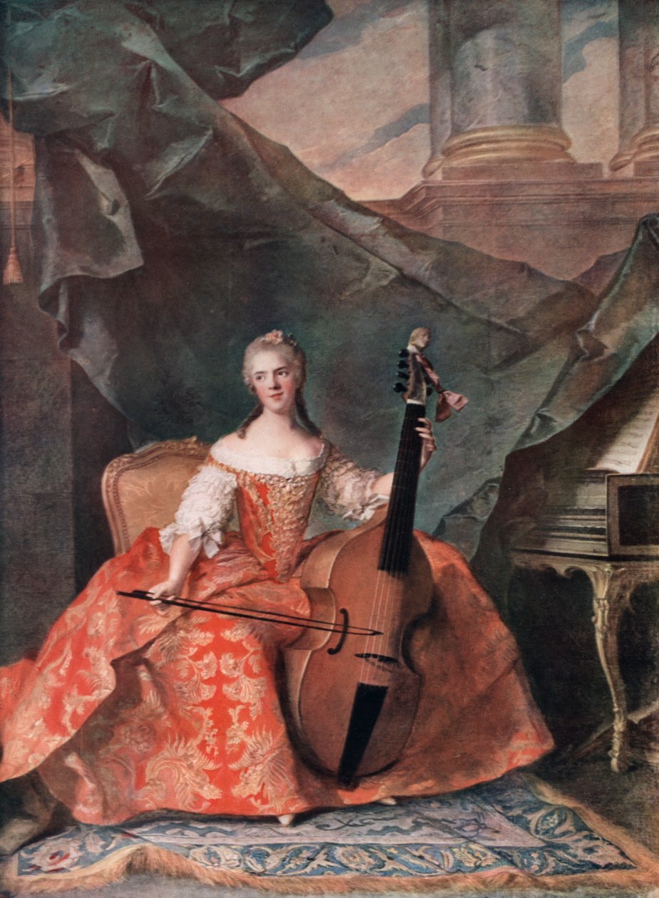 Madame Henriette de France hoviasussa soittamassa bassoviulua, 1754. tekijältä Jean Marc Nattier