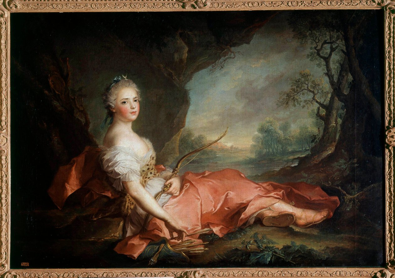 Ranskalaisen Madame Adelaiden (1732-1799) muotokuva Dianessa, Ludvig XV:n tytär Jean Marcin (Jean-Marc) Nattierin (1685-1766) maalaus 1700-luvulta Aurinko 1,04x1,41 m tekijältä Jean Marc Nattier