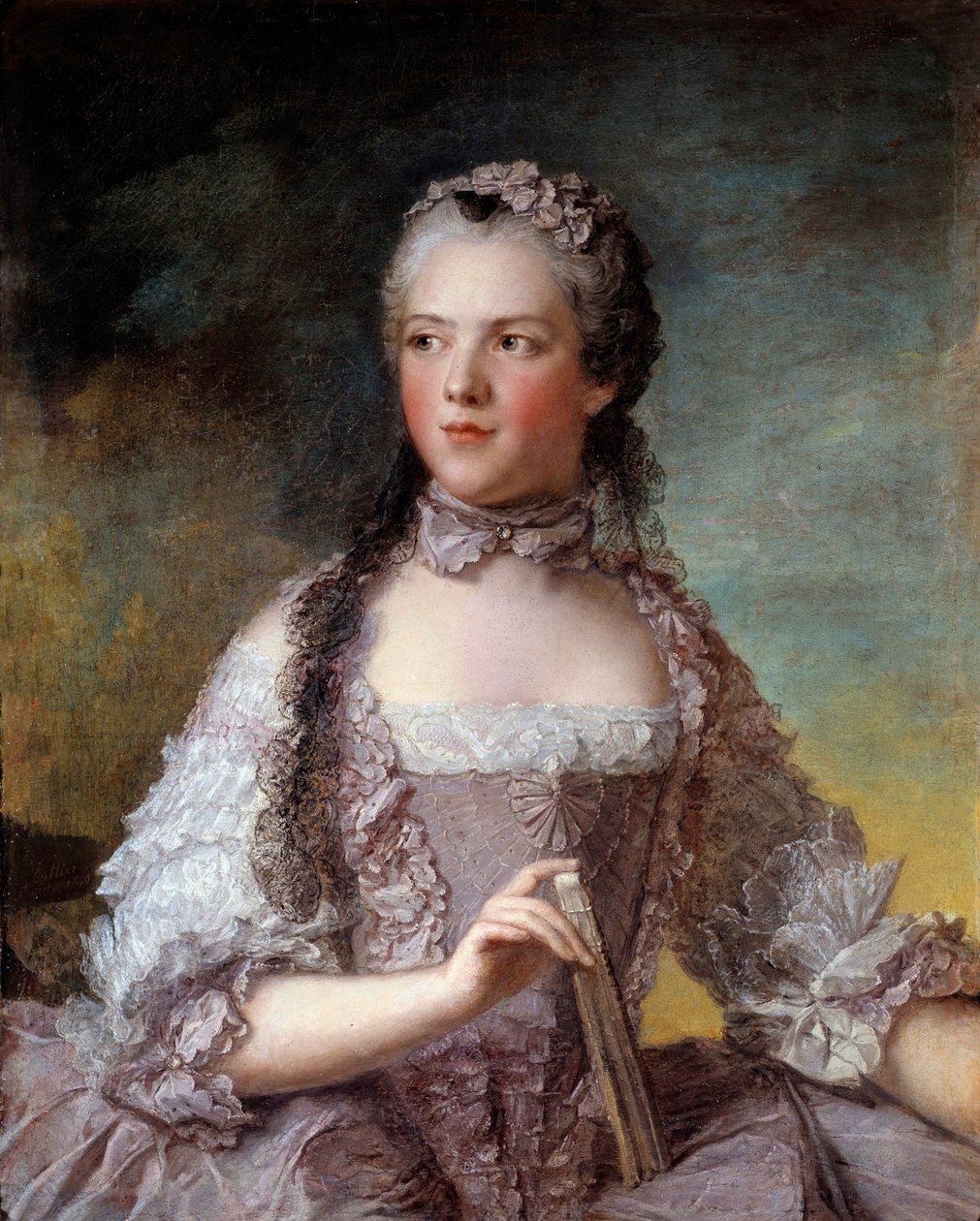 Ranskalaisen Madame Adelaiden (1732-1800), kuningas Ludvig XV:n tyttären muotokuva Jean-Marcin (Jean Marc) Nattierin (1685-1766) maalaus 1749 Aurinko 0,81x0,64 m - Madame Adelaide de Francen (1732-) muotokuva 1800), kuningas Ludvig XV:n tytär. Jean-Marcin  tekijältä Jean Marc Nattier