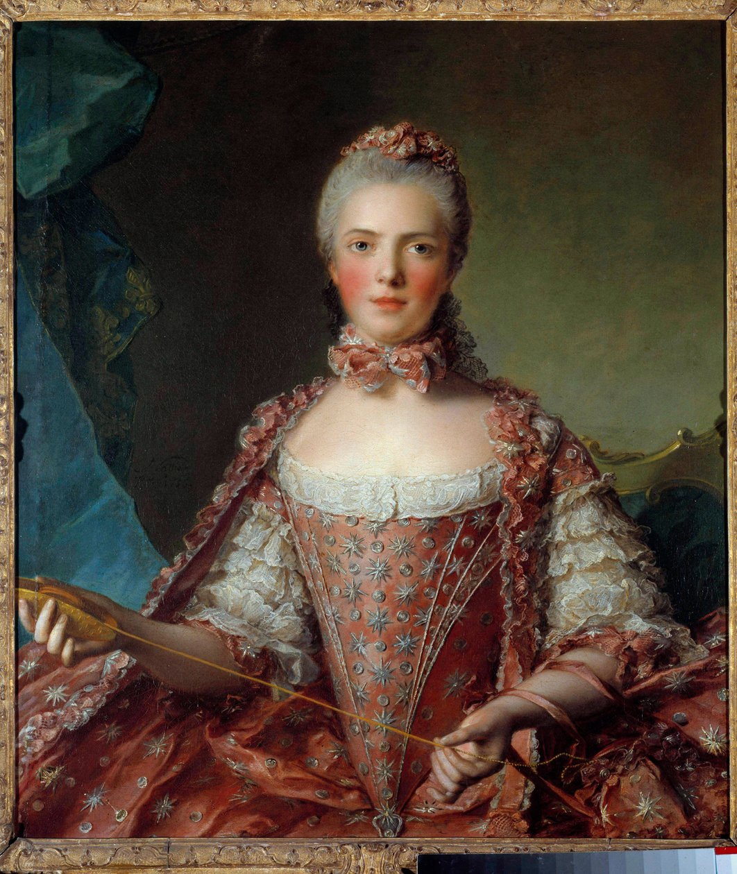 Ranskalaisen rouva Adelaiden (1732-1800) muotokuva solmuja tekevän Jean-Marcin (Jean Marc) maalaus Nattier (1685-1766) 1756 Aurinko 1,26x0,96 m - Madame Adelaide de Francen (1732-1800) muotokuva sidonta . Jean-Marcin (Jean Marc) Nattierin (1685-1766) maala tekijältä Jean Marc Nattier