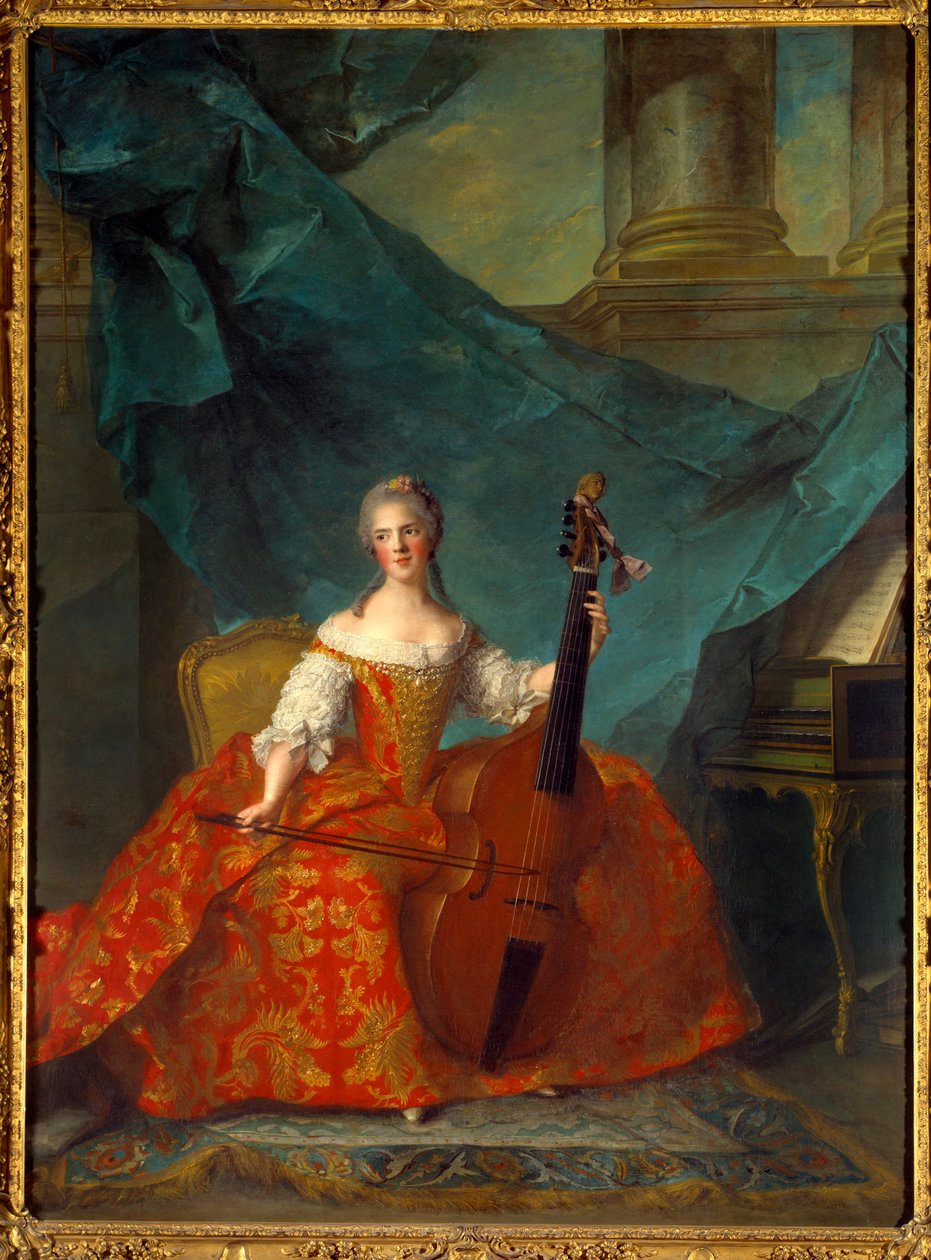 Muotokuva rouva Henriette de Francesta (1727-1752), Louis XV:n tyttärestä, soittamassa alttoviulua - Jean Marcin (Jean-Marc) Nattierin (1685-1766) maalaus tekijältä Jean Marc Nattier