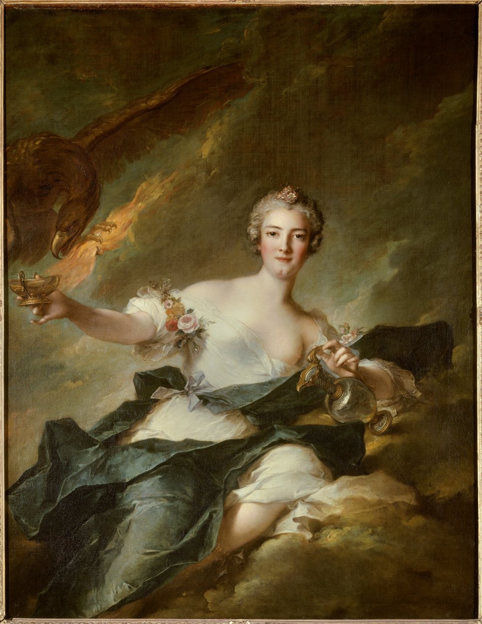 Chaulnesin herttuattaren muotokuva, edustettuna Hebessä, järjen jumalatar (Anne Josephe Bonnier de la Masson (1718-1787), Chaulnesin herttuan vaimo) Sitä edustaa Jupiteria symboloiva kotka - Jean Marcin maalaus ( Jean-Marc) Nattie tekijältä Jean Marc Nattier