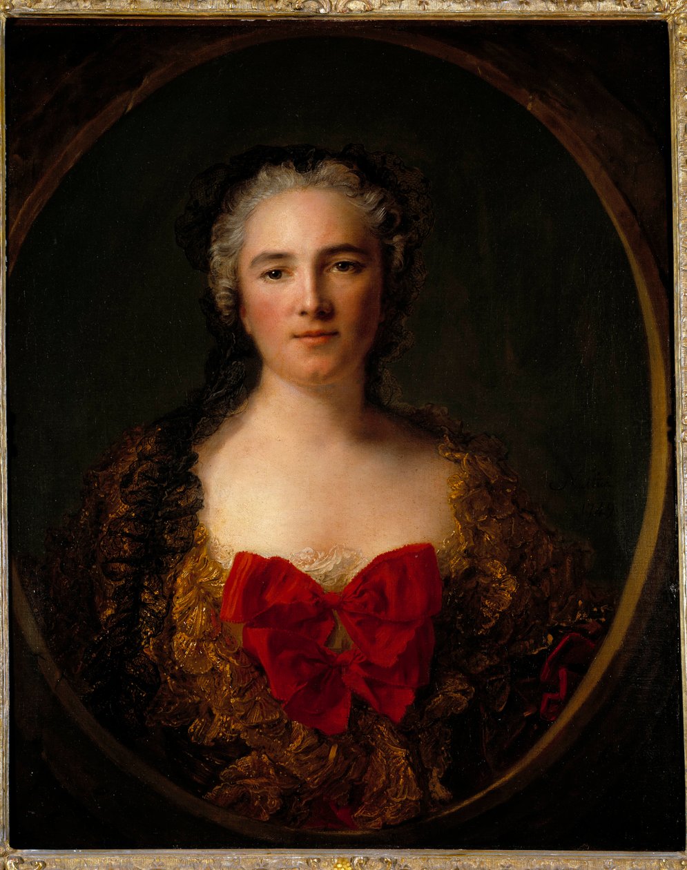 Marquise Louise Elisabeth De Dreux Brezen muotokuva Hänellä on punaisella solmulla koristeltu mekko - Jean Marc (Jean-Marc) Nattierin (1685-1766) maalaus 1749 Dim 0,73x0,59 m Douai musee de la Chartreuse tekijältä Jean Marc Nattier
