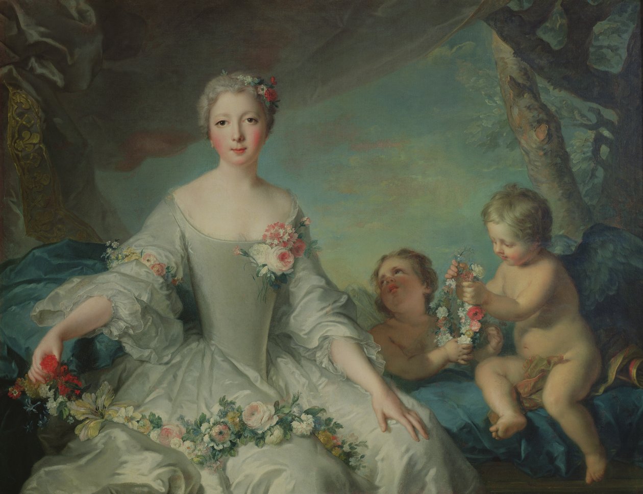 Muotokuvan oletetaan olevan Louise Diane dOrleans (1716-36) Florana, 1731 tekijältä Jean Marc Nattier