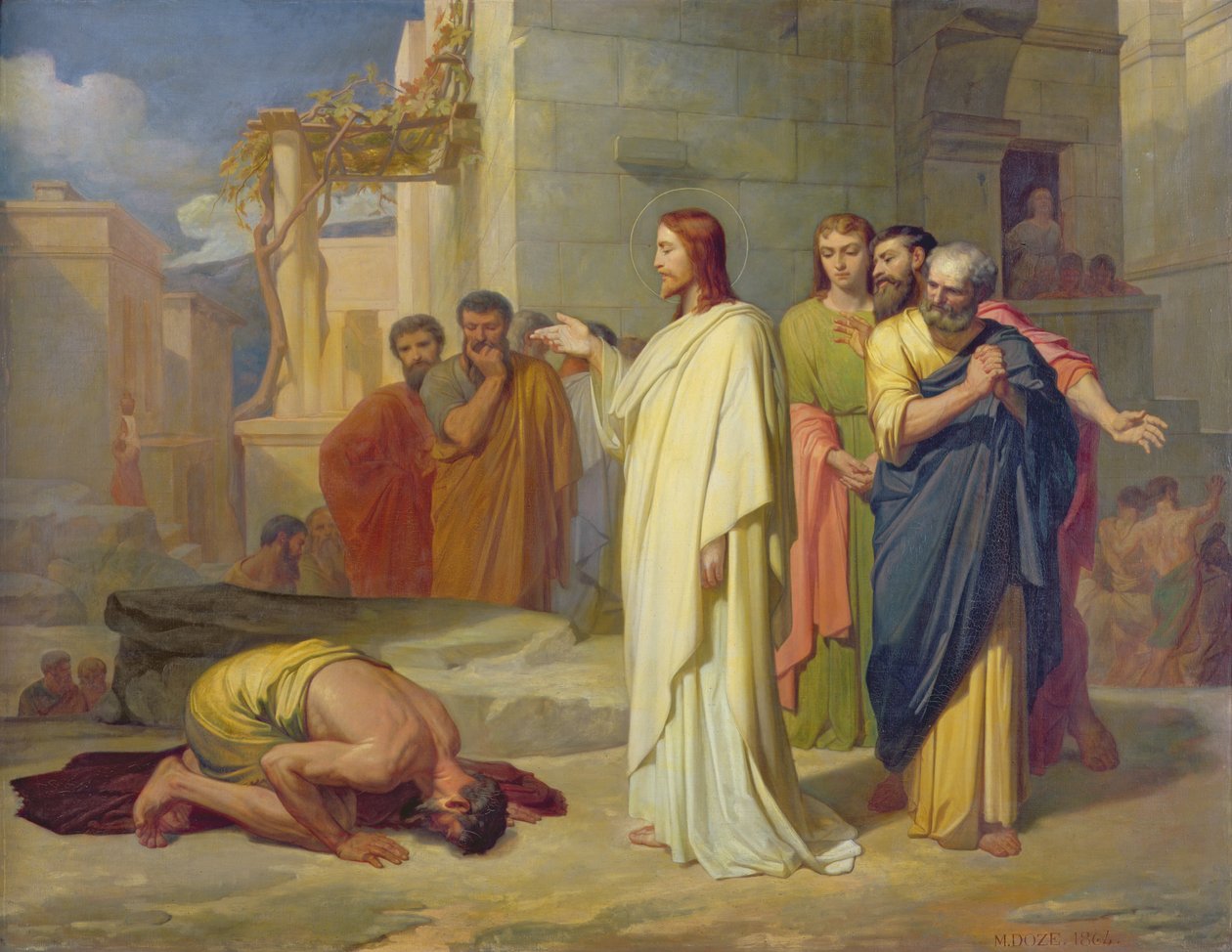 Jeesus parantaa spitaalisen, 1864 tekijältä Jean Marie Melchior Doze