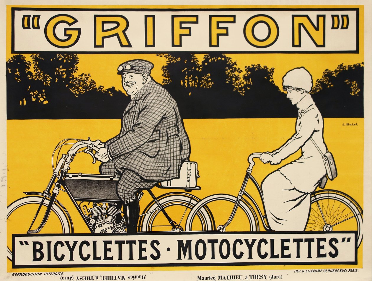 Griffon Bicycles Moottoripyörät, c. 1905. tekijältä Jean Matet